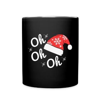 Weihnachtsmütze mit Schneeflocken, Text Happy oh oh oh - Tasse einfarbig - Schwarz - Vorne