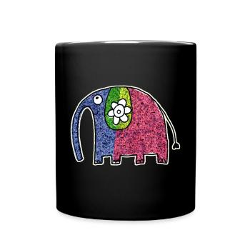 Süßer bunter Elefant Eli - Tasse einfarbig - Schwarz - Vorne