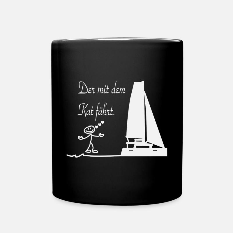 Katzkapitän am Segelboot - Tasse einfarbig - Schwarz