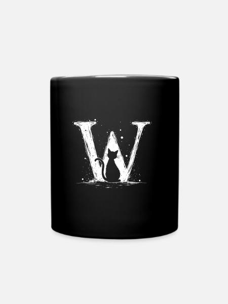 Letter wmit cat - Full Colour Mug - black