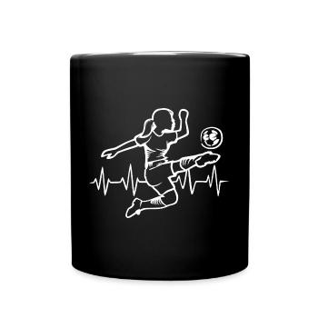 Female Footballer Heartbeat Player - Pulse Symbol - Full Colour Mug - black - Front