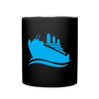 Silhouette de bateau de croisière mer minimaliste - Mug uni - noir - Devant
