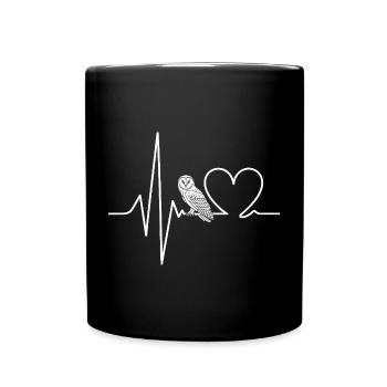 Herz Eule Herzschlag Design - Tasse einfarbig - Schwarz - Vorne