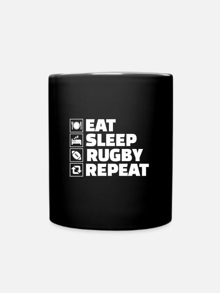 Eat Sleep Rugby Repeat Tackle Sports Player - Full Colour Mug - black