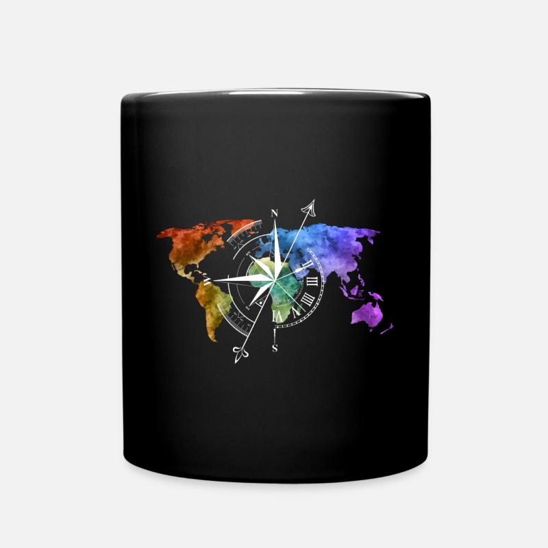 World map compass white - Full Colour Mug - black