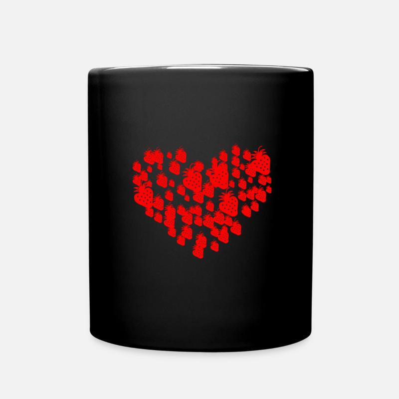 herz erdbeere - Tasse einfarbig - Schwarz