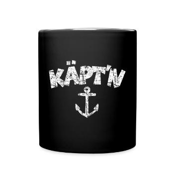 Käpt'n Anker (Vintage Weiß) Kapitän Boot & Segeln - Tasse einfarbig - Schwarz - Vorne