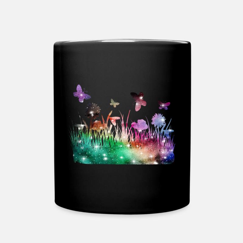 Blumenwiese Galaxie Garten Schmetterlinge - Tasse einfarbig - Schwarz