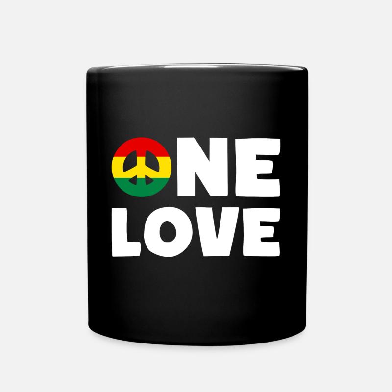 ONE LOVE Peace Jamaica Reggae Rastafari - Full Colour Mug - black