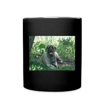 Vieux dogue anglais dans le jardin - Mug uni - noir - Devant