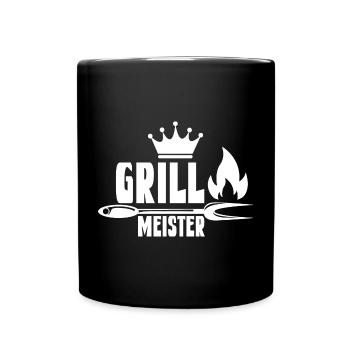 Feuriger Grillmeister mit Krone - Tasse einfarbig - Schwarz - Vorne