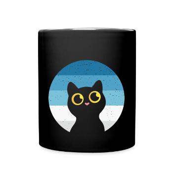 Katze Retro - Tasse einfarbig - Schwarz - Vorne