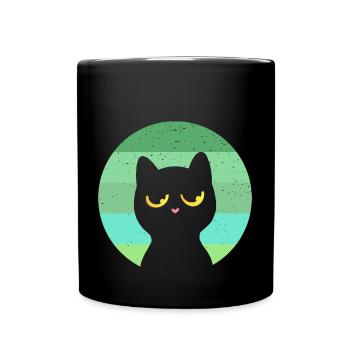 Katze Retro - Tasse einfarbig - Schwarz - Vorne