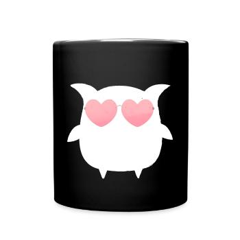 Eule, Comic, weisse eule,sonnenbrille,herz - Tasse einfarbig - Schwarz - Vorne