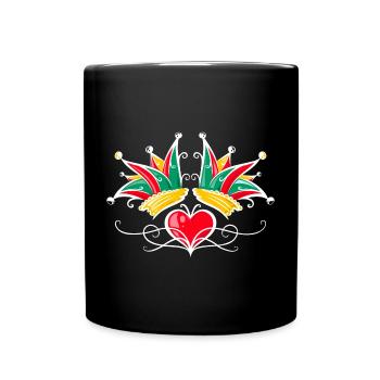 Narrenkappe Karneval Herz Tattoo - Tasse einfarbig - Schwarz - Vorne