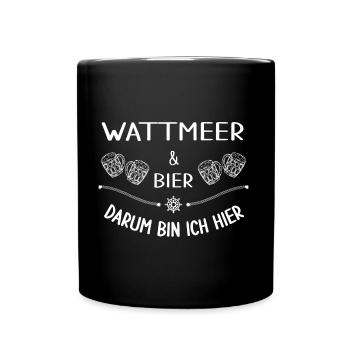 wattwandern und bier nordisch wattwurm nordsee - Tasse einfarbig - Schwarz - Vorne