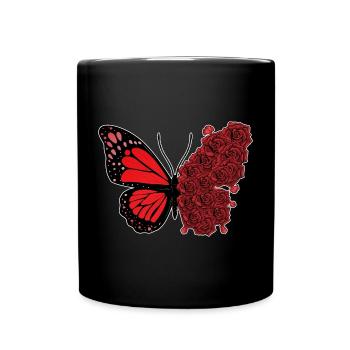 Roses papillons - Mug uni - noir - Devant