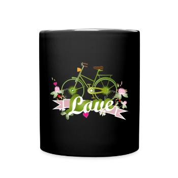 grünes Fahrrad mit ganz viel Liebe gestaltet - Tasse einfarbig - Schwarz - Vorne