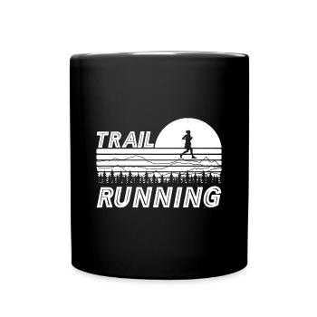 Trail Running Sunset with Mountains and Forest - Full Colour Mug - black - Front