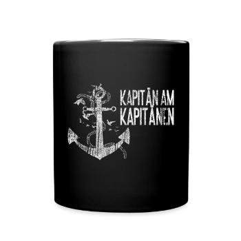 Kapitän am Kapitänen Steuerrad - Tasse einfarbig - Schwarz - Vorne