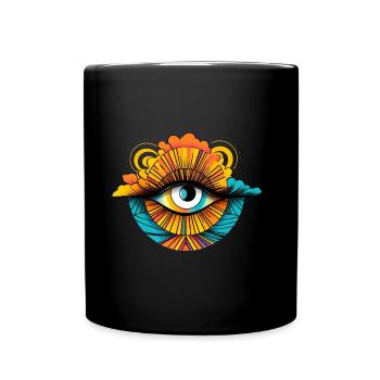 Allsehendes 70er Jahre Auge Wolke Retro Vintage - Tasse einfarbig - Schwarz - Vorne