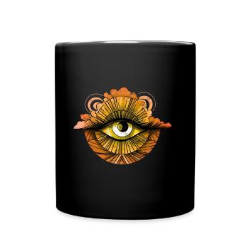 Allsehendes 70er Jahre Auge Wolke Retro Vintage - Tasse einfarbig - Schwarz - Vorne