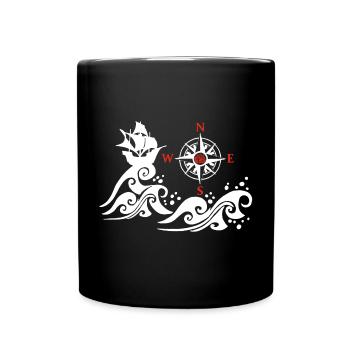 White and compass pink boat - Full Colour Mug - black - Front