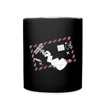 Airmail Rahmen mit Briefen & Postflugzeug Symbol - Tasse einfarbig - Schwarz - Vorne