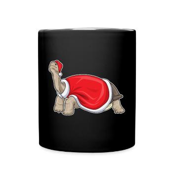 Tortue Noël père Noël chapeau - Mug uni - noir - Devant
