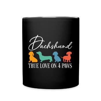 Dackel wahre Liebe auf vier Pfoten - Tasse einfarbig - Schwarz - Vorne