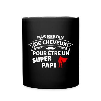 Humour capillaire super héros paternité - Mug uni - noir - Devant