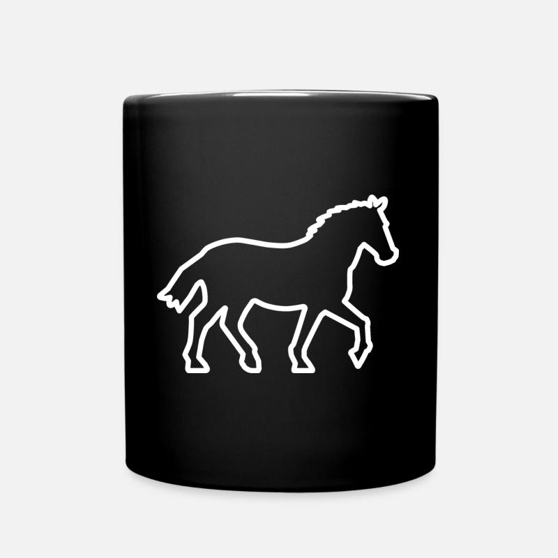 Pferd / Horse - Kontur weiß - Tasse einfarbig - Schwarz
