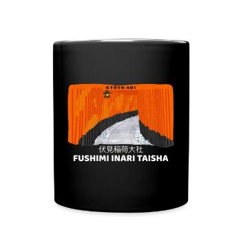 Japan, Kyoto, Fushimi Inari Taisha Torii Drawing - Full Colour Mug - black - Front