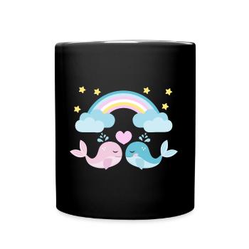 Two fish in love under the rainbow - Full Colour Mug - black - Front