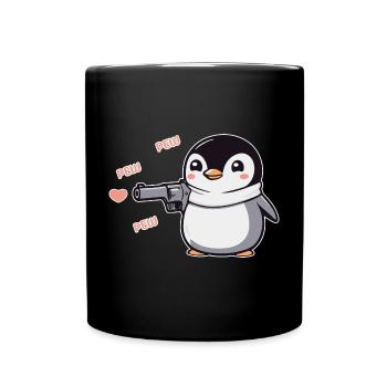 Penguin with Gun Hearts Pew Pew Pew - Full Colour Mug - black - Front