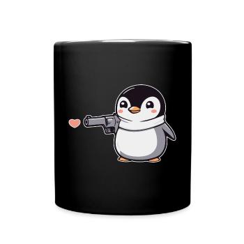 Drôle de pingouin avec des coeurs de pistolet Saint-Valentin - Mug uni - noir - Devant