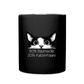 Katze 80% Baumwolle 20% Katzenhaare Lustig Spruch - Tasse einfarbig - Schwarz - Vorne
