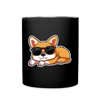 Corgi allongé avec des lunettes de soleil - Mug uni - noir - Devant