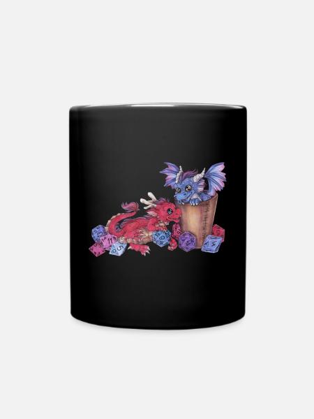 Süße Drachen Chibi mit Würfel D20 Pen and Paper - Tasse einfarbig - Schwarz