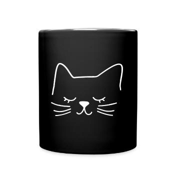 Cat Silhouette Outline Drawing Lineart Art - Full Colour Mug - black - Front