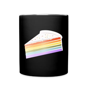 Stück Regenbogen Kuchen in zarten Pastellfarben - Tasse einfarbig - Schwarz - Vorne