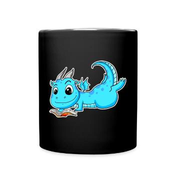 Drache Buch Lesen - Tasse einfarbig - Schwarz - Vorne