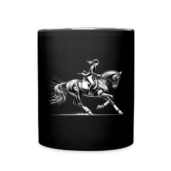 Dressurreiten Reiten Pferd dynamisch Geschenk - Tasse einfarbig - Schwarz - Vorne