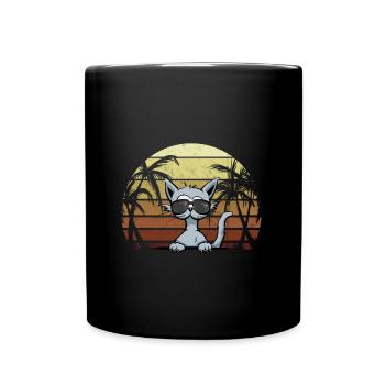 Chat de vacances Rétro mer coucher de soleil palmiers - Mug uni - noir - Devant