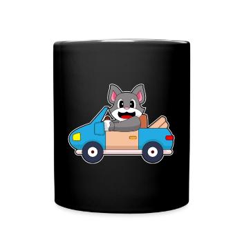 Katze Auto - Tasse einfarbig - Schwarz - Vorne