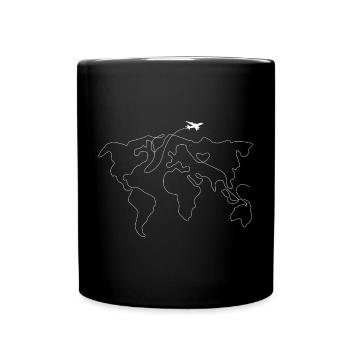 Weltkarte Herzflug - Tasse einfarbig - Schwarz - Vorne