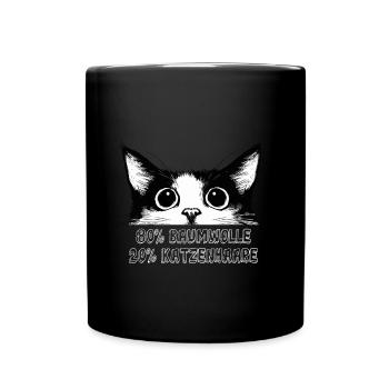 Katze 80% Baumwolle 20% Katzenhaare Lustig Spruch - Tasse einfarbig - Schwarz - Vorne