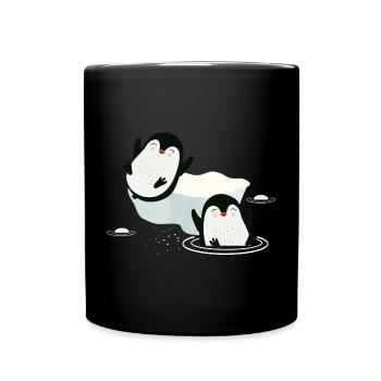 Two penguins playing in the water with floe - Full Colour Mug - black - Front