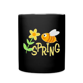 Happy bees with flower motif - Full Colour Mug - black - Front