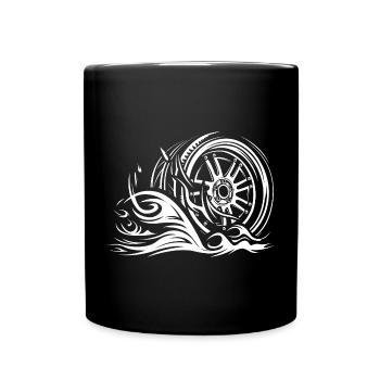 Rennsport Felge mit Flammen – Tribal Auto Design - Tasse einfarbig - Schwarz - Vorne